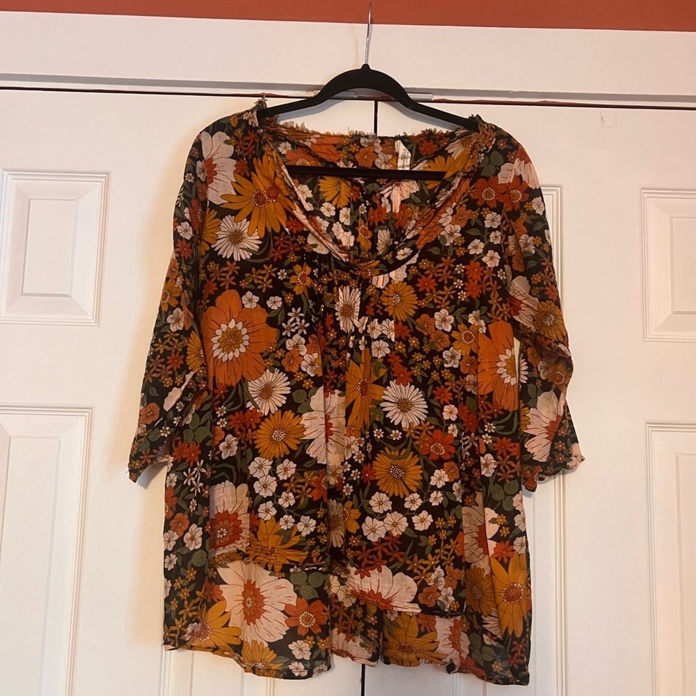 NATURAL LIFE Brown 3/4 Sleeve Floral Tunic